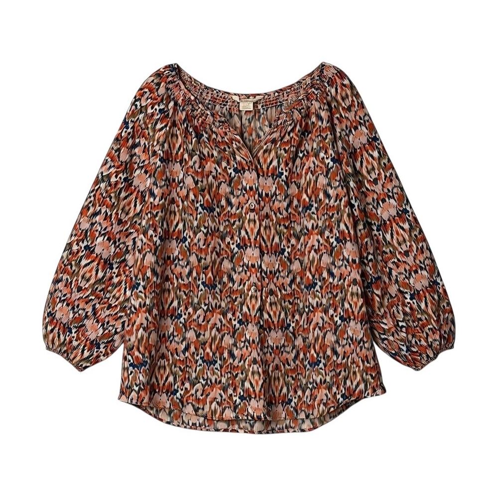 Sundance Silk Abstract Print Button Up Blouse Siz… - image 1